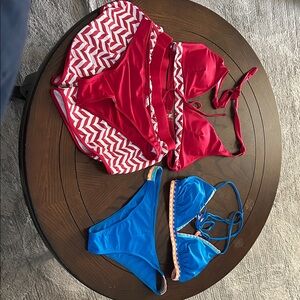 Red & Blue Mixed Bikini Set - Chevron Accents